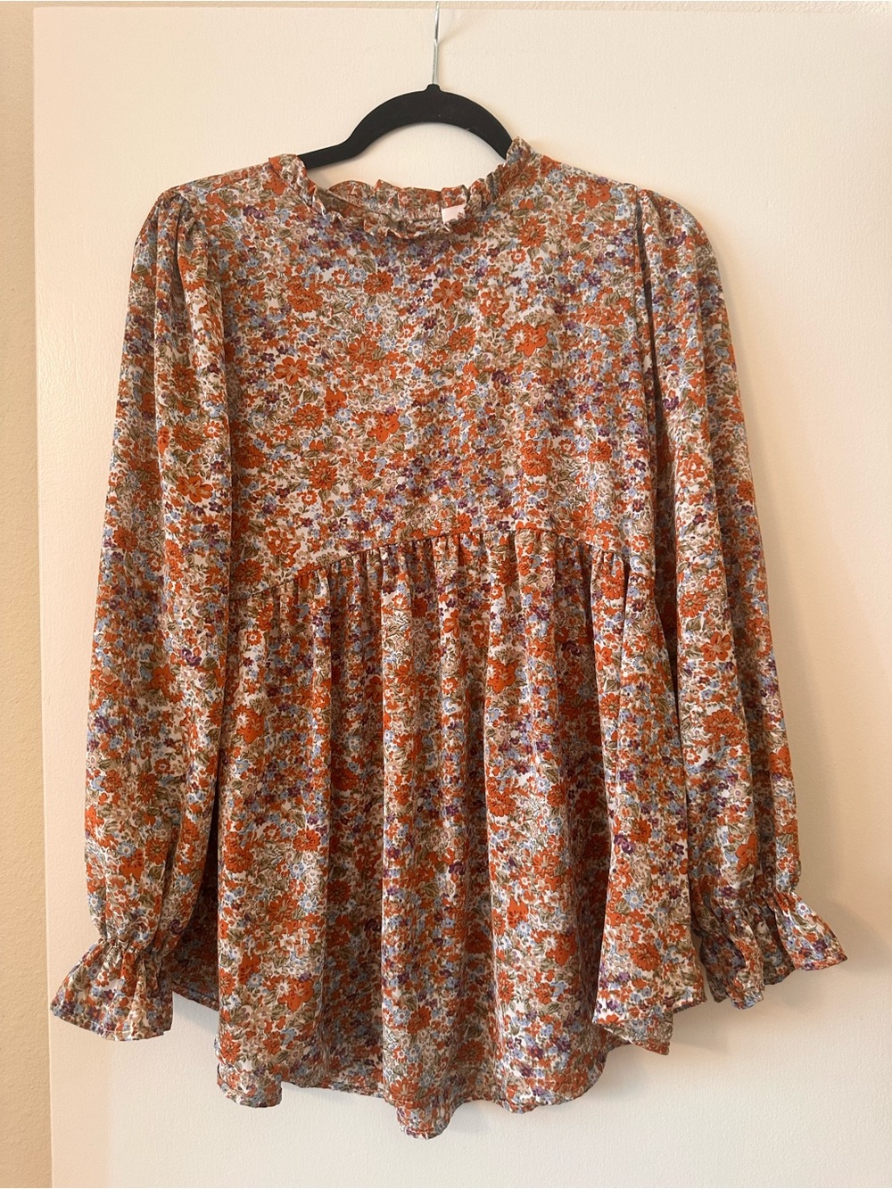Women's Floral Ruffle-Yoke Tunic Top - Rust Multi